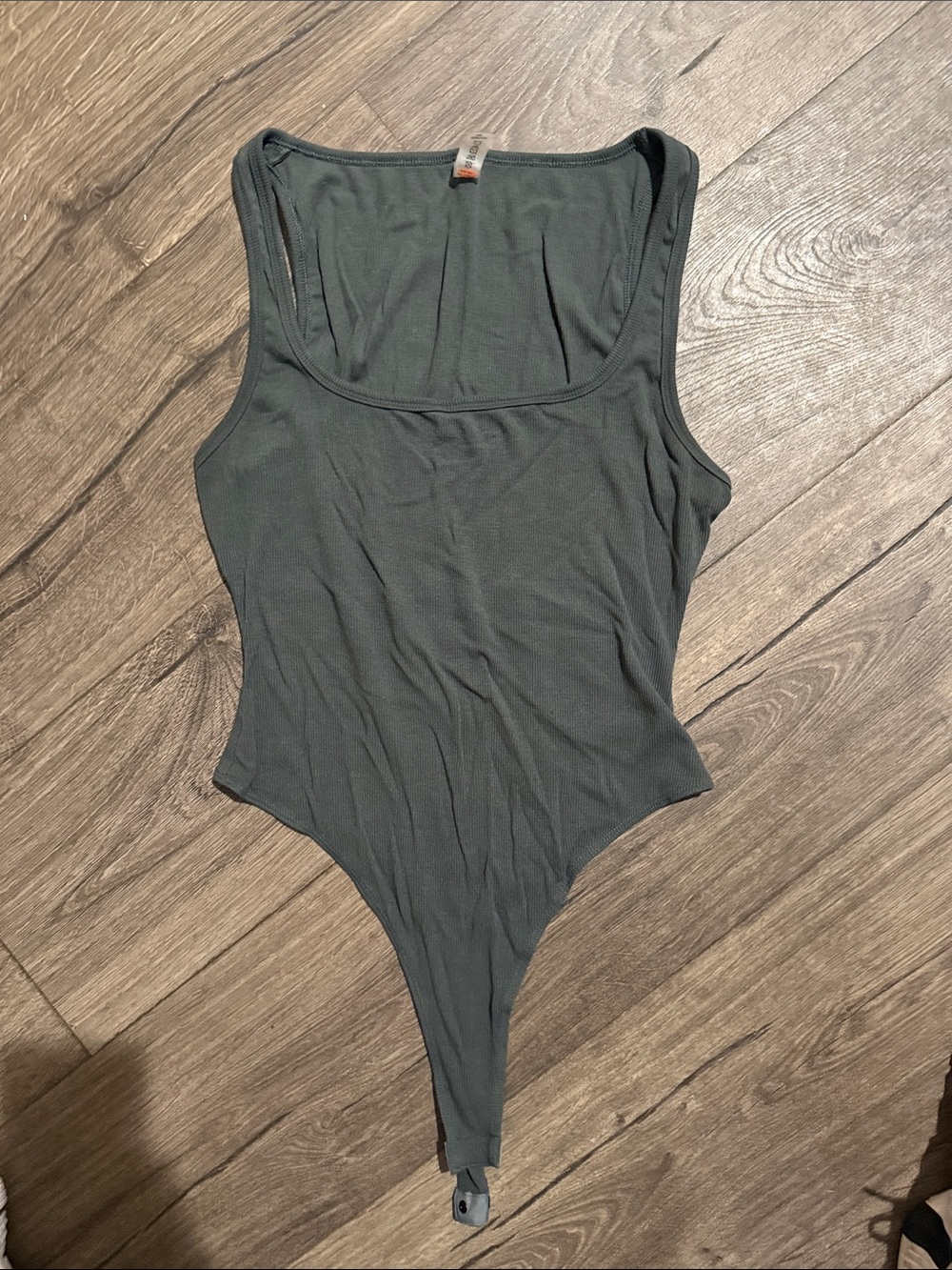 Mono B Ribbed Long-Sleeve Bodysuit in Olive Green